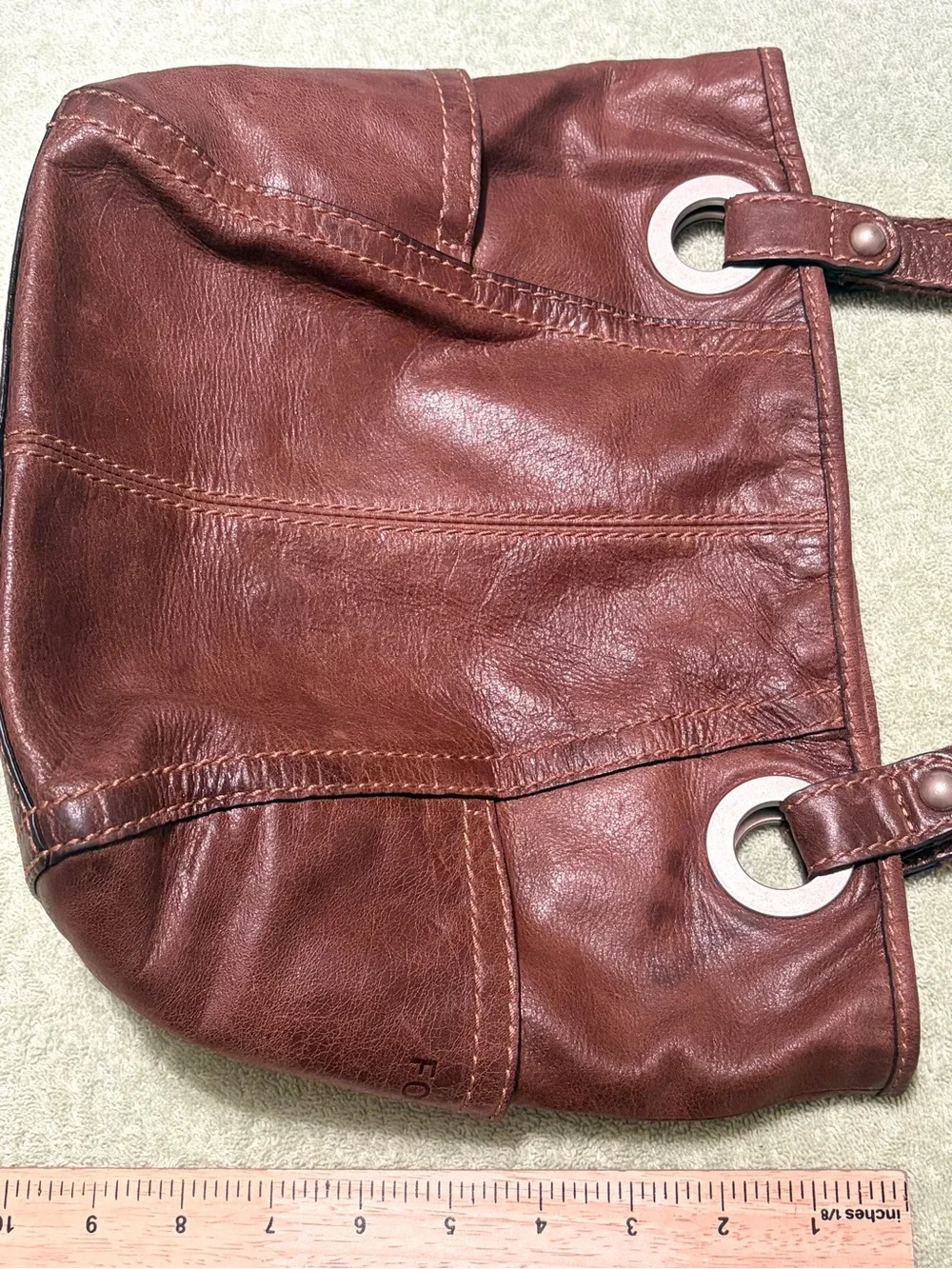 Fossil Brown Leather Shoulder Tote Bag Large Double Handle